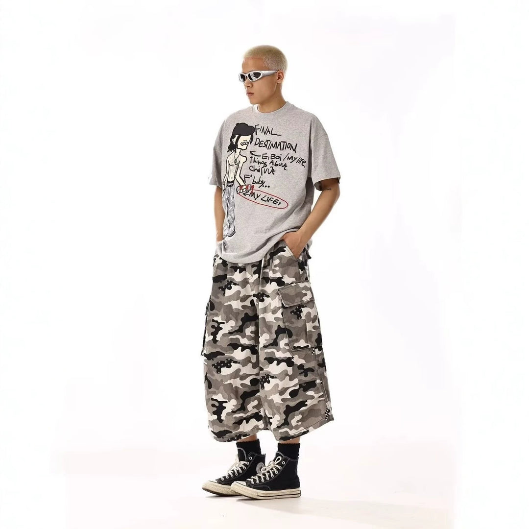 Herren Cargo-Shorts mit weitem Schnitt und Camouflage-Muster Drune