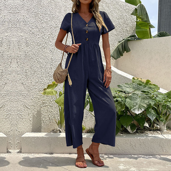 Damen Jumpsuit mit Knopfdetails und weiten Beinen Drune