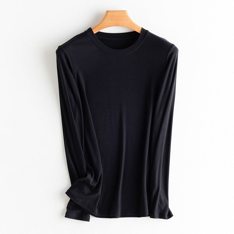 Damen Langarm-Feinrippshirt aus weichem Modal-Baumwollmix mit Rundhalsausschnitt Drune