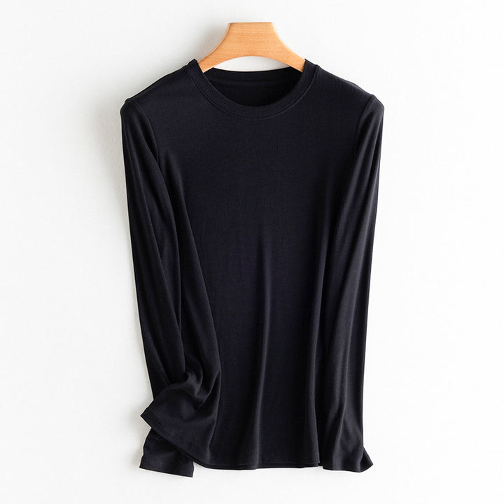 Damen Langarm-Feinrippshirt aus weichem Modal-Baumwollmix mit Rundhalsausschnitt Drune
