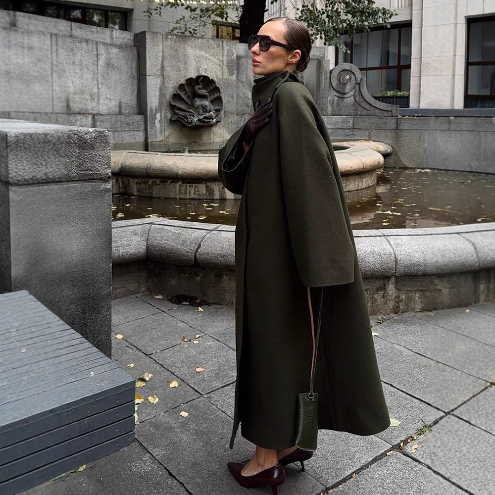 Damen Maxilanger Oversize Wollmix-Mantel mit übergroßem Stehkragen und ballonartigen Ärmeln Drune