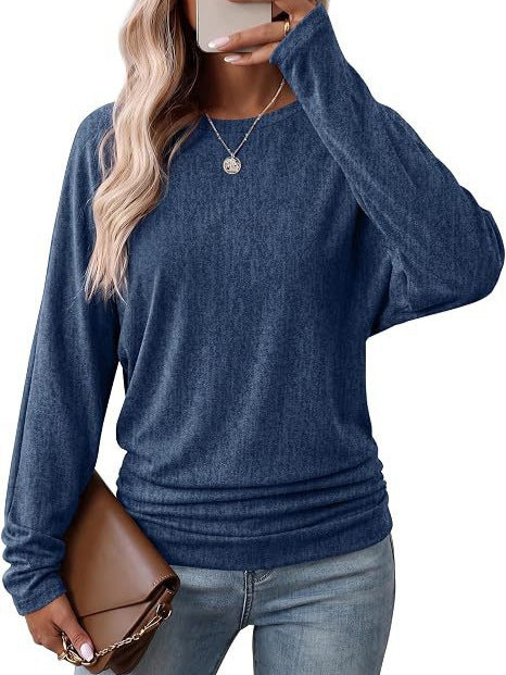 Damen Lässiges Langarm-Feinstrickshirt mit überschnittener Schulter und lockerem Saum Drune