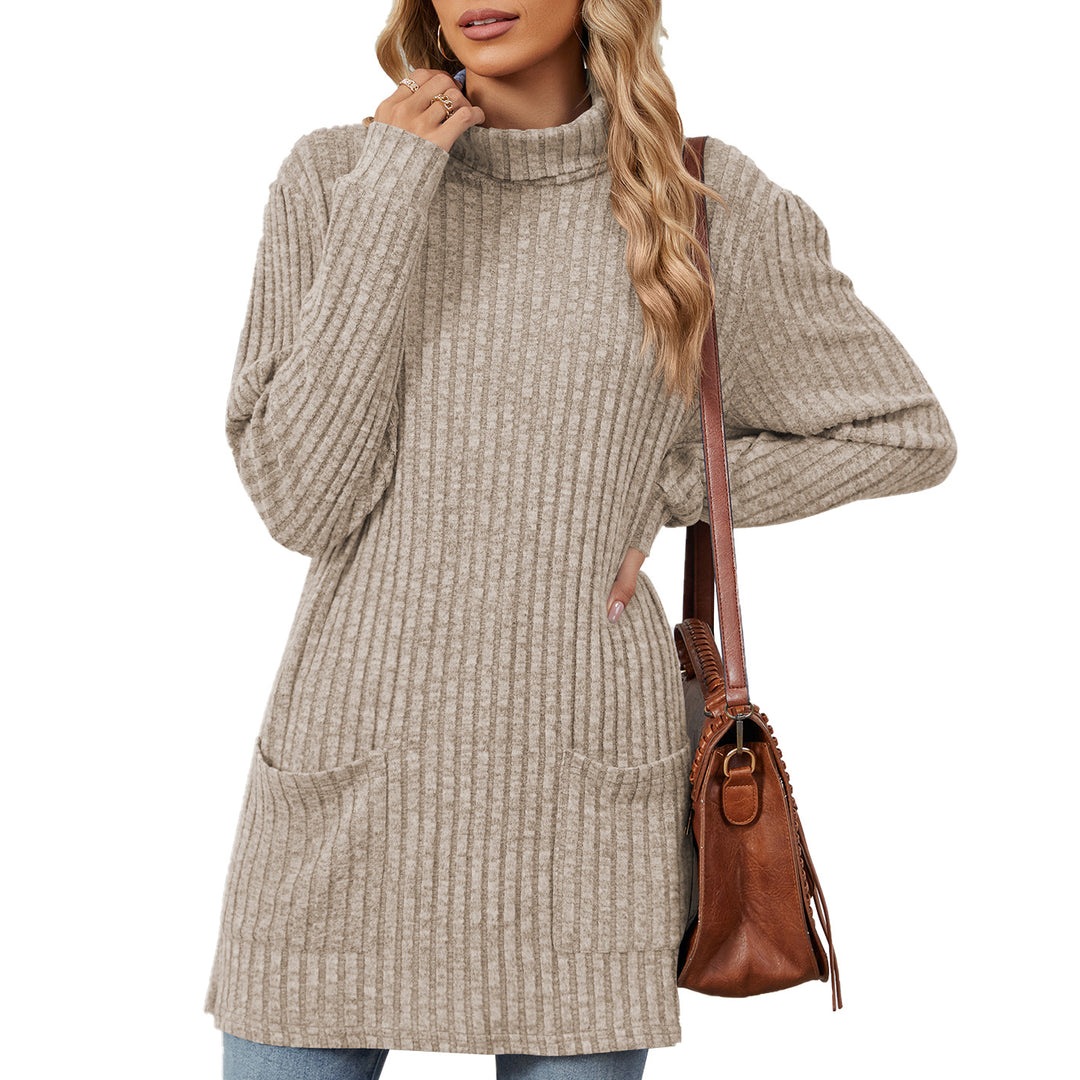 Damen Oversize Strickpullover mit hochgeschlossenem Kragen und praktischen Taschen Drune