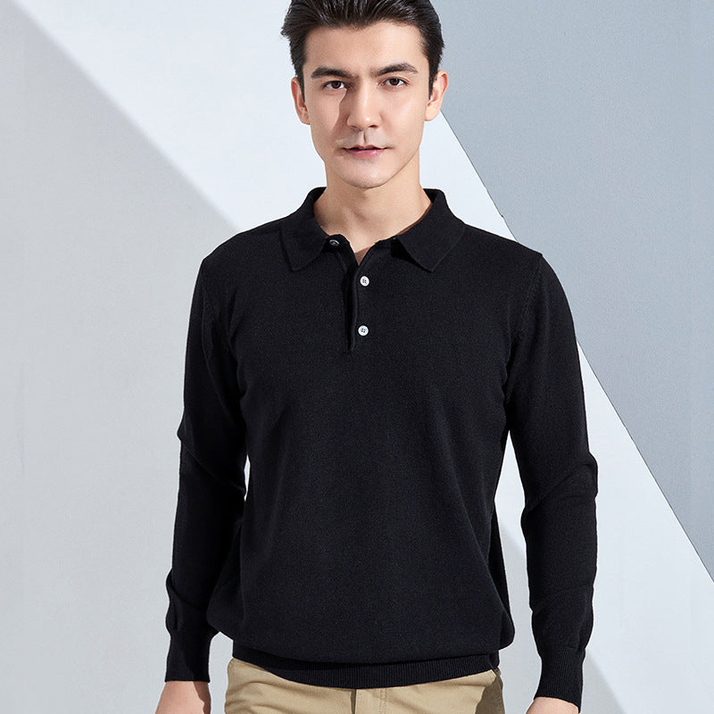 Herren Feiner Langarm-Poloshirt aus Feinstrick mit 3‑Knopf‑Leiste und schmaler Passform Drune