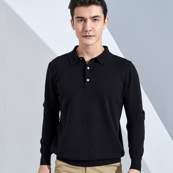 Herren Feiner Langarm-Poloshirt aus Feinstrick mit 3‑Knopf‑Leiste und schmaler Passform Drune