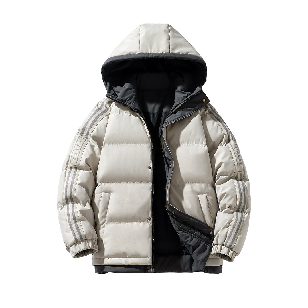 Herren sportive Stepp-Kapuzenjacke mit Zweiwege-Reißverschluss, Kordelzug und reflektierenden Schulterstreifen Drune