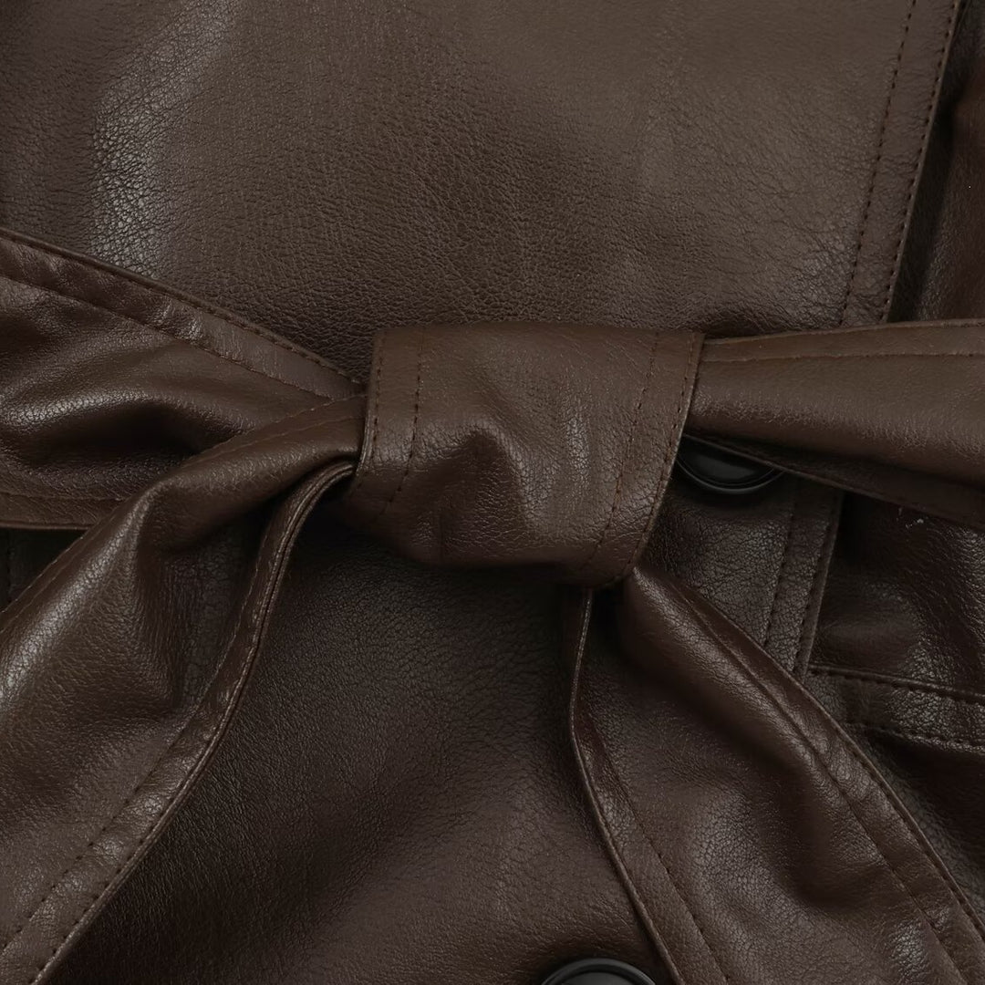 Damen Kurzjacke aus Lederoptik mit Bindegürtel und asymmetrischer Knopfleiste Drune