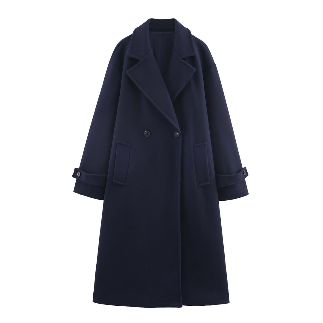 Damen Oversize Wollmix-Mantel mit Doppelreiher, breitem Revers und Ärmelriegel Drune