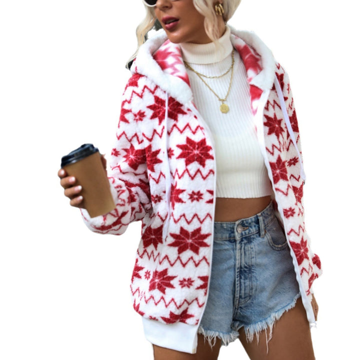 Damen Gemütliche Fleecejacke mit winterlichem Muster Drune