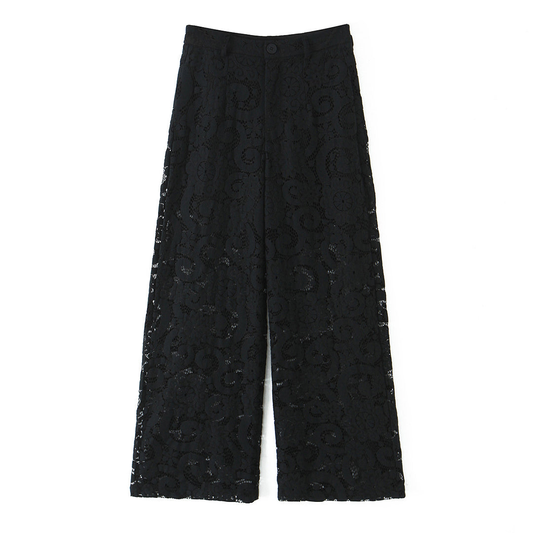 Damen nan hochtaillierte Spitzenslouchhose mit durchgehendem Futter, weitem Bein und Bund mit Gürtelschlaufen Drune