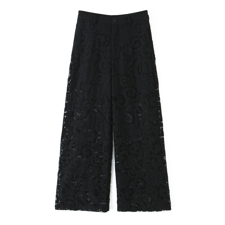 Damen nan hochtaillierte Spitzenslouchhose mit durchgehendem Futter, weitem Bein und Bund mit Gürtelschlaufen Drune