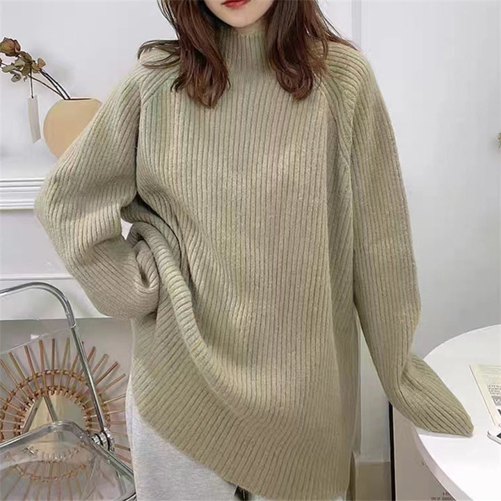 Damen Grobstrickpullover mit hohem Kragen und strukturiertem Rippdesign Drune