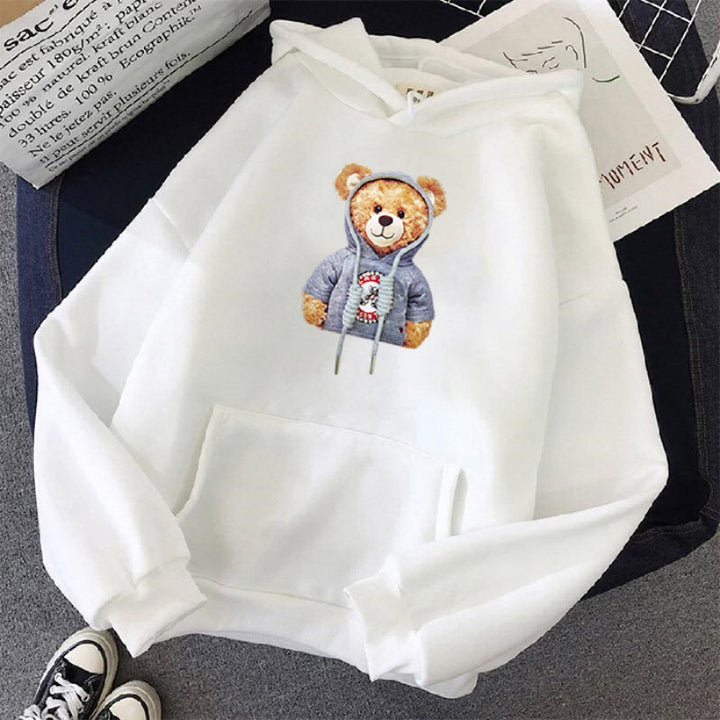Unisex nan lässiger Oversize Kapuzenpullover mit Teddy-Frontprint, Kängurutasche und weichem Fleece-Innenfutter Drune