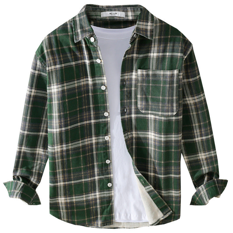 Herren Karierter Flanell-Overshirt im Vintage‑Look mit aufgesetzter Brusttasche und gerundetem Saum Drune