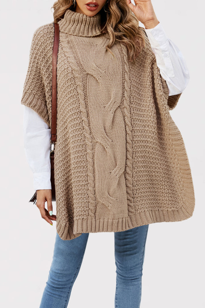 Damen Strickponcho mit hohen Kragen und Kabelmuster Drune