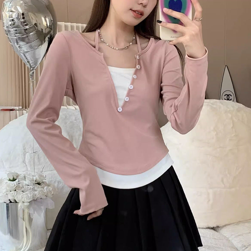 Damen Langarmshirt mit modernem Knopfleistentwurf und lässigem Schnitt Drune