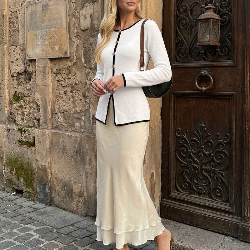 Damen Langarmshirt mit dekorativen Knöpfen Drune