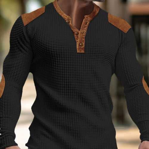 Herren Langärmeliges Shirt mit Struktur und Lederapplikationen Drune