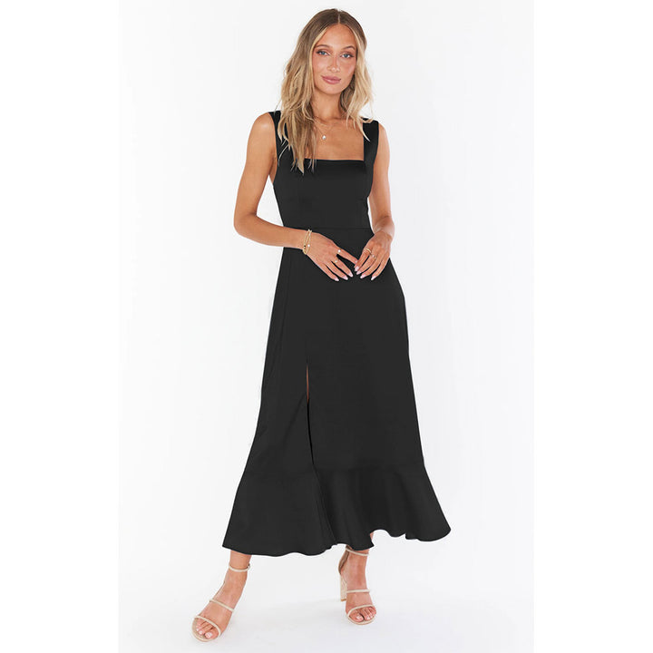 Damen Maxi-Kleid mit verspielten Trägern und elegantem Schlitz Drune