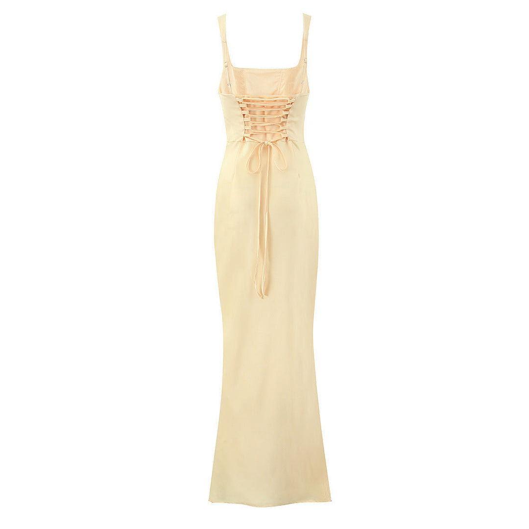 Damen Maxikleid mit elegantem quadratischen Ausschnitt und raffiniertem Drapierungsdesign Drune