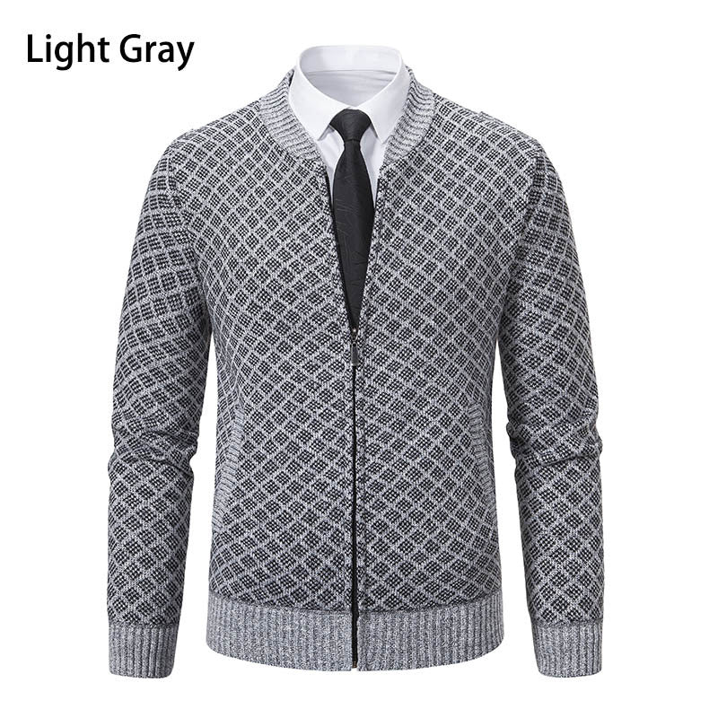 Herren Strick-Zipjacke mit feinem Jacquard‑Muster, durchgehendem Reißverschluss und geripptem Saum Drune