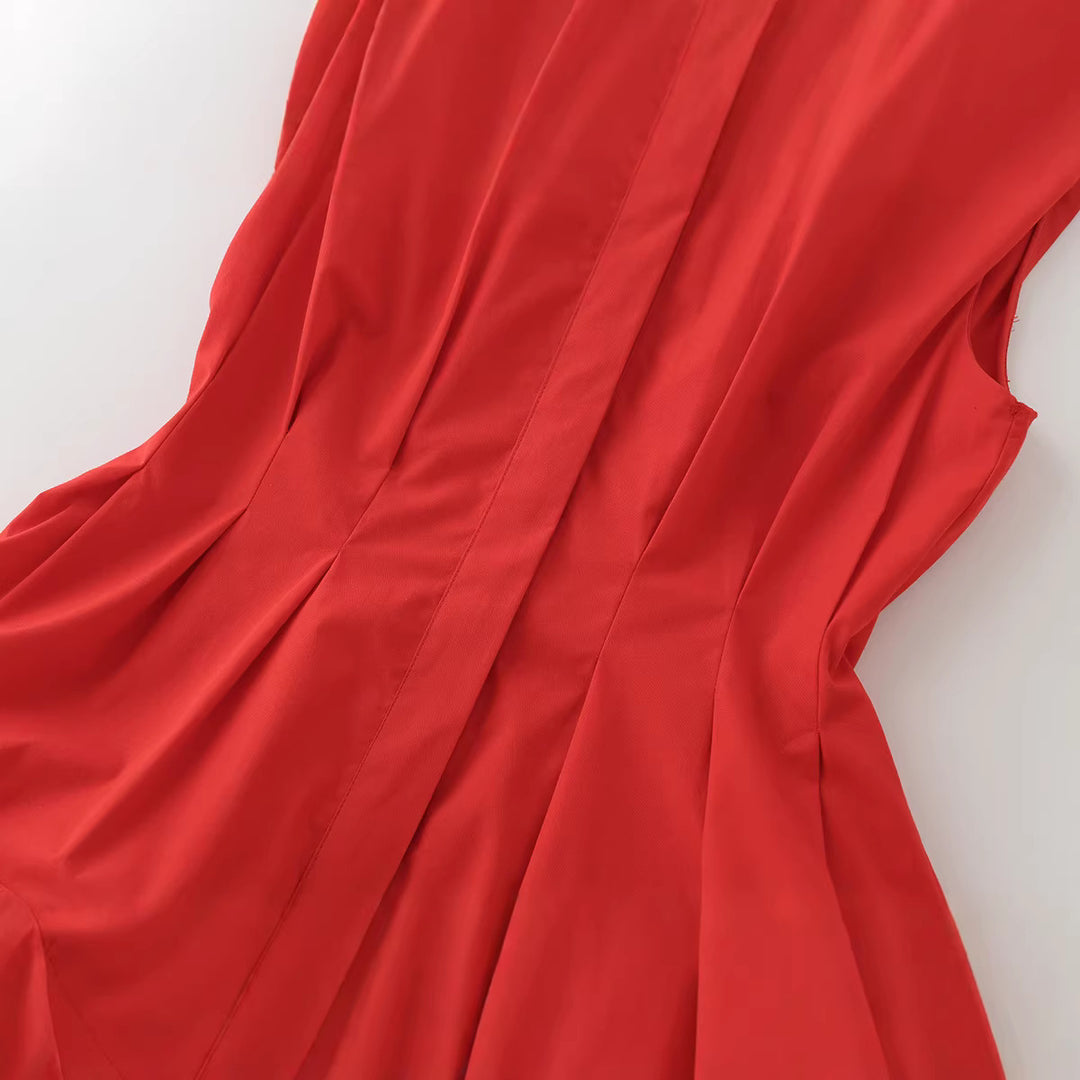 Damen Ärmellose taillierte Bluse mit Kellerfalten und verdeckter Knopfleiste Drune