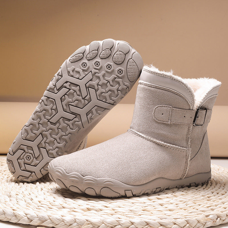 Damen Winterstiefelette mit Kunstfellfutter, rutschfester Profilsohle und verstellbarem Schnallenriemen Drune