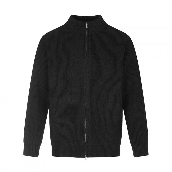 Unisex Reißverschluss-Strickjacke im Boxy‑Cut mit Stehkragen und Rippenstruktur Drune