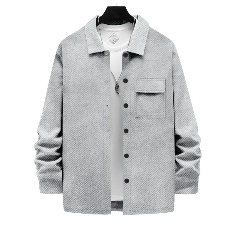 Herren nan strukturierte Overshirt-Jacke mit Kentkragen Druckknopfleiste und aufgesetzter Brusttasche Drune