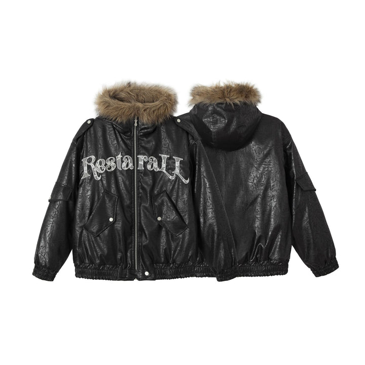 Herren Gepolsterter Oversize-Bomber mit Kunstpelzkragen und Utility-Taschen Drune