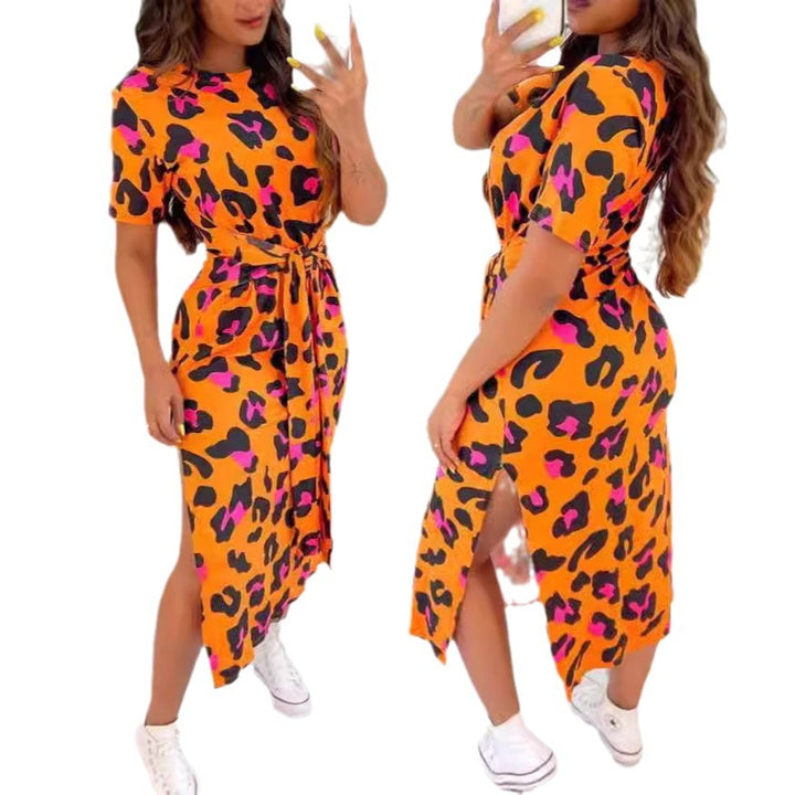 Damen Langarm Wickelkleid mit seitlichem Schlitz und Gürteldetail Drune