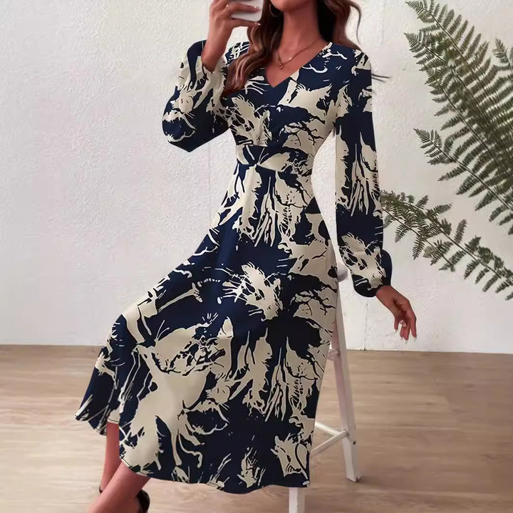 Damen Midi-Kleid mit floralen Details und schickem V-Ausschnitt Drune