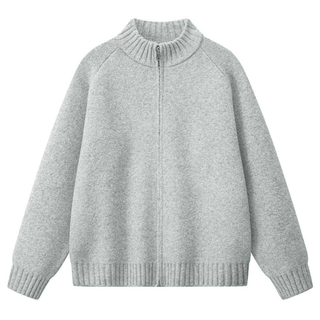 Damen Oversize Teddy-Strick-Cardigan mit Stehkragen, Rippsäumen & Zwei-Wege-Reißverschluss Drune