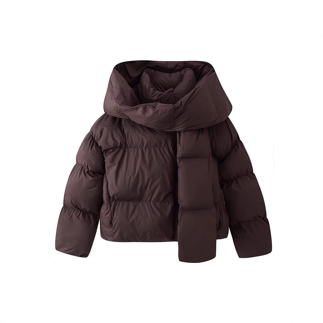 Damen Kurz geschnittene Steppjacke mit extrabreitem Schalkragen und wattierter Kapuze Drune
