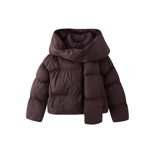 Damen Kurz geschnittene Steppjacke mit extrabreitem Schalkragen und wattierter Kapuze Drune