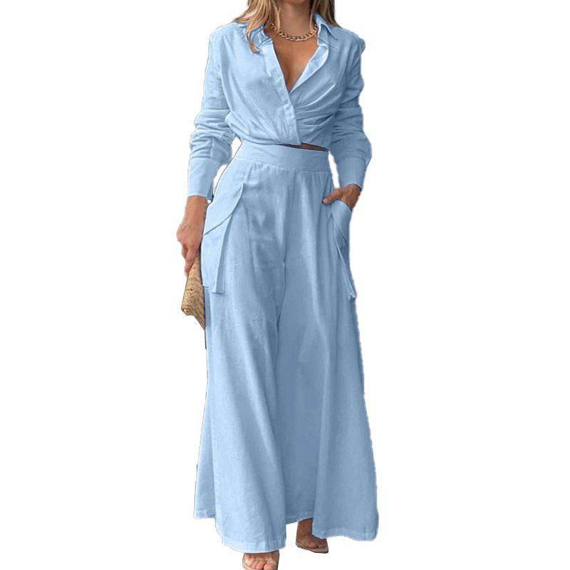 Damen Weite Palazzo-Hose mit extra weitem Bein, hoher Taille und Eingrifftaschen Drune