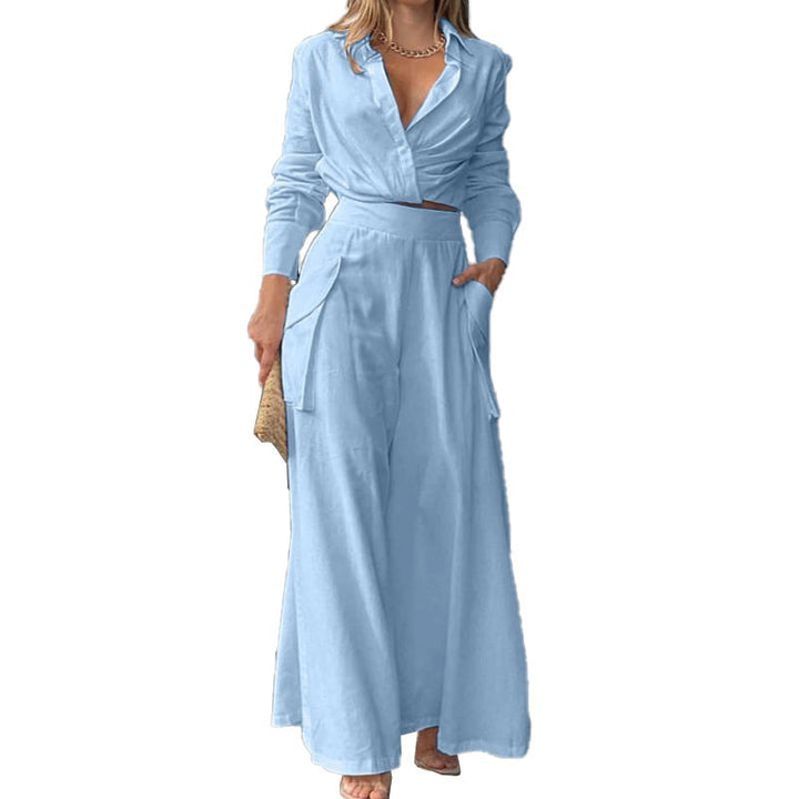 Damen Weite Palazzo-Hose mit extra weitem Bein, hoher Taille und Eingrifftaschen Drune