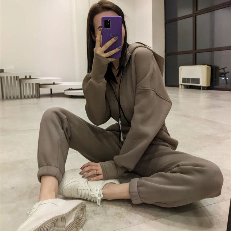 Damen Taillierter Kapuzen-Sweat-Jumpsuit mit Reißverschluss und elastischem Taillenbund Drune