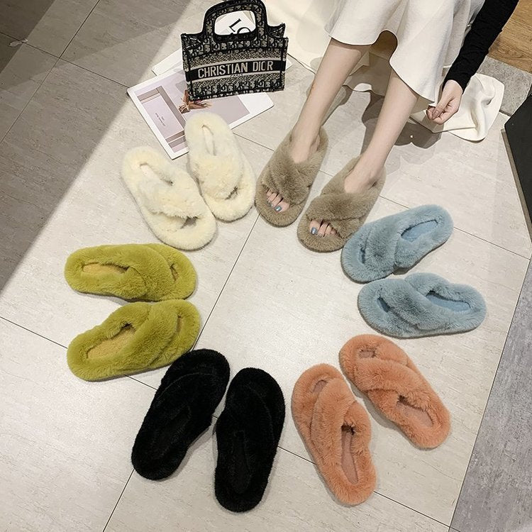 Damen Flauschige Hausschlappen mit gewendeten Riemen und ergonomischem Fußbett Drune