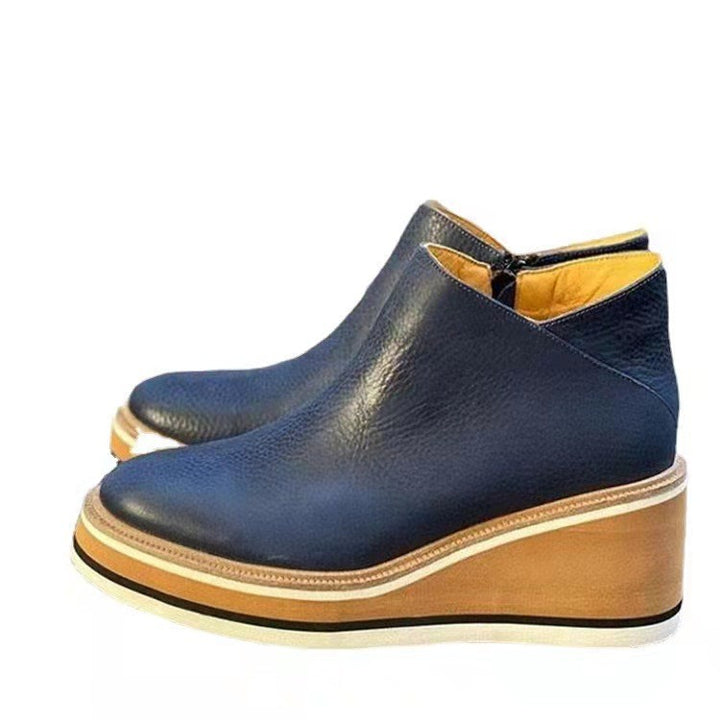 Damen Keilabsatz-Stiefelette aus strukturiertem Leder mit elastischem Einsatz und rutschfester Plattformsohle Drune
