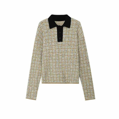 Damen Bouclé-Polo-Strickpullover mit Tweed-Effekt Drune