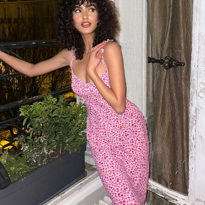 Damen Midi-Kleid mit fröhlichem Punktmuster und Raffdetails Drune