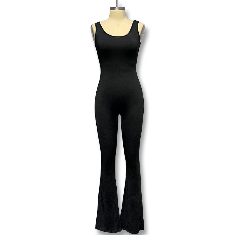 Damen Eleganter Jumpsuit mit figurbetonendem Schnitt und flared Beinen Drune