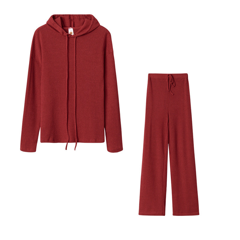Damen Relaxed Fit Sweater-Set mit Kapuze und weiten Hosen Drune