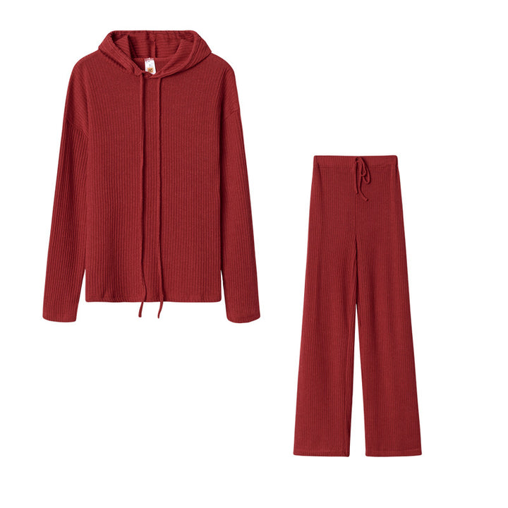 Damen Relaxed Fit Sweater-Set mit Kapuze und weiten Hosen Drune