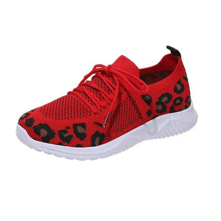 Damen Atmungsaktive Strick-Slipper mit gepolsterter Dämpfungssohle und Leoparden-Schaft Drune