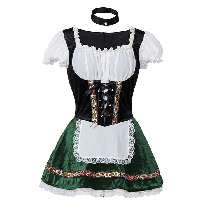 Damen nan kurzes Trachtenkleid im Dirndlstil mit Schnürung, schulterfreiem Carmen-Ausschnitt und Zierschürze Drune