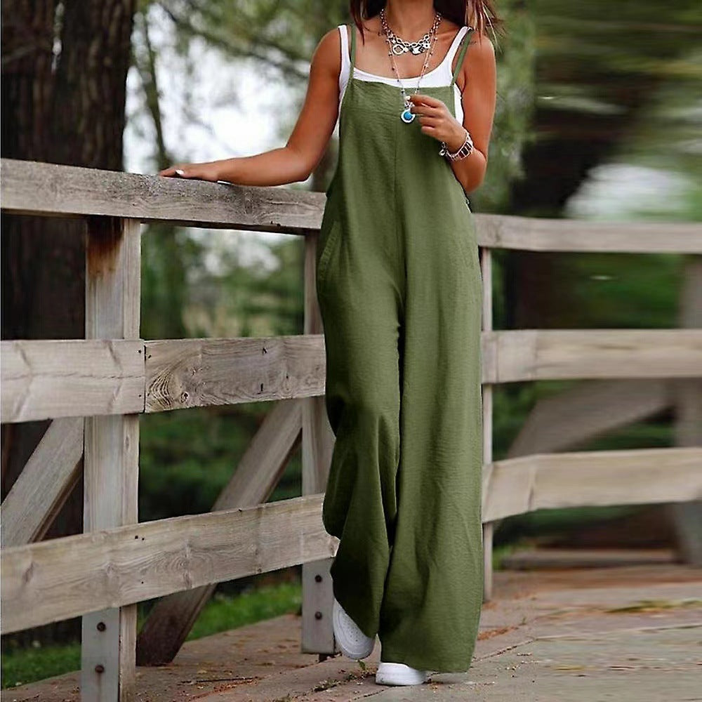 Damen Lässiger Jumpsuit mit weitem Bein und praktischen Taschen Drune