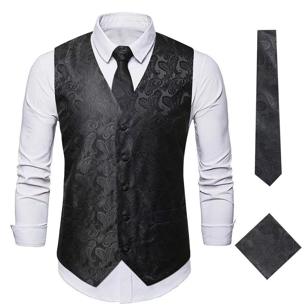 Herren nan Paisley Satin Anzugweste Set mit Krawatte und Einstecktuch Drune