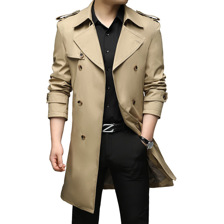 Herren Moderner Slim-Fit Trenchcoat mit Epauletten und doppelreihiger Knopfleiste Drune